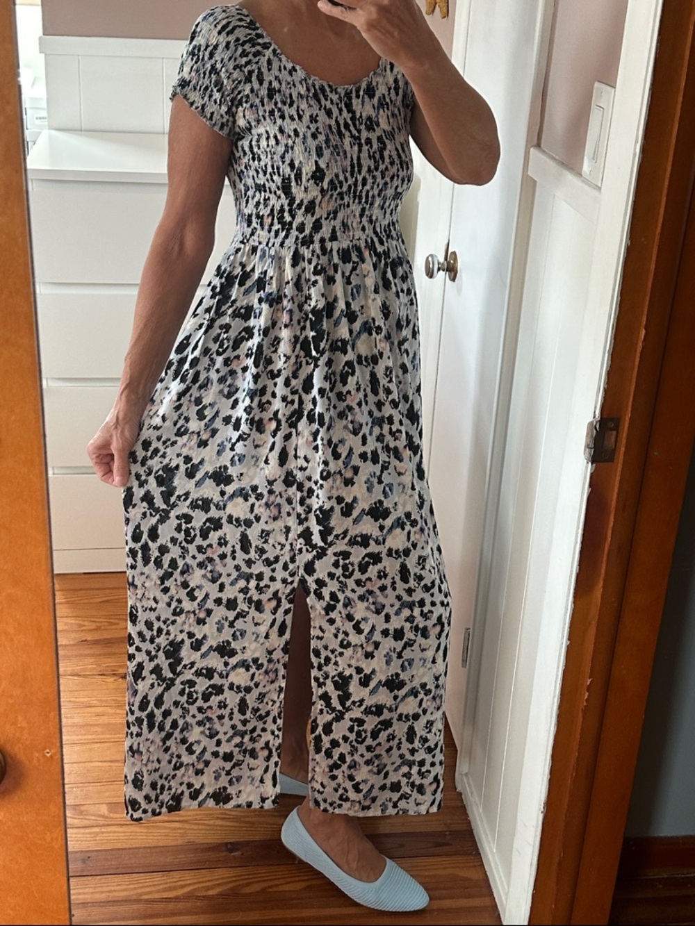 Soft Surroundings water colored smocked print maxi dress, summer flowy dress